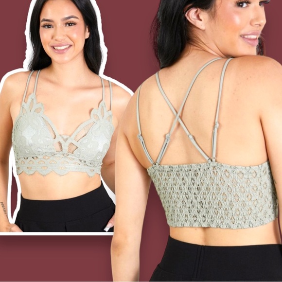 🎉HP🎉 NWOT ZENANA Crotchet Double Strap Bralette in Taupe. Size 2X - Picture 3 of 15